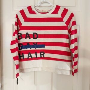 New Mango Y3K 80s Retro Cropped Red White Striped Sweatshirt Size K11-12, W XS